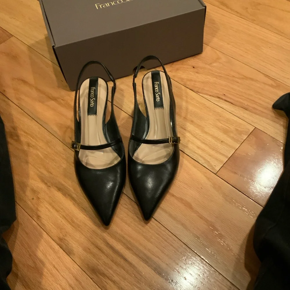 Franco Sarto Black Leather Slingback Heels - Picture 7 of 12